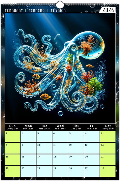 Water Pure Depth Full Year Wall Calendar 2026 (US & CA)
