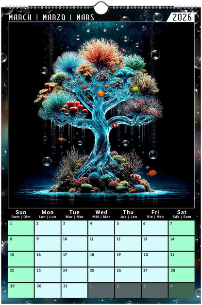 Water Pure Depth Full Year Wall Calendar 2026 (US & CA)