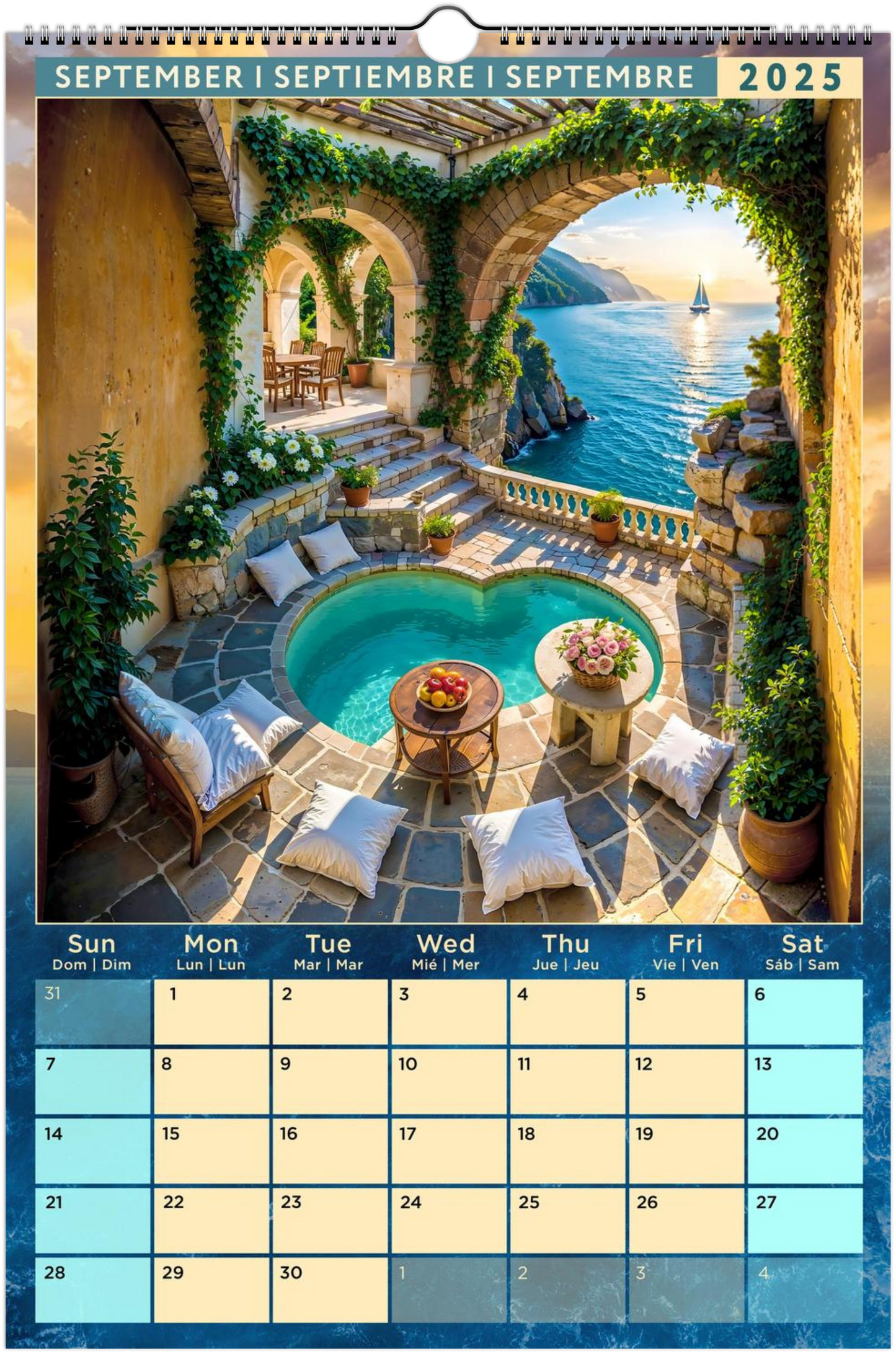 Mediterranean Coastal Full Year Wall calendars 2025 Azure Dreams (US & CA)