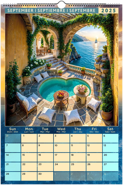 Mediterranean Coastal Full Year Wall calendars 2025 Azure Dreams (US & CA)