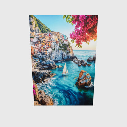 Coastal Italian Village Canvas Art – Mediterranean Cliffside Seascape