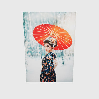 Crimson Umbrella Geisha - Winter Blossom Canvas Print
