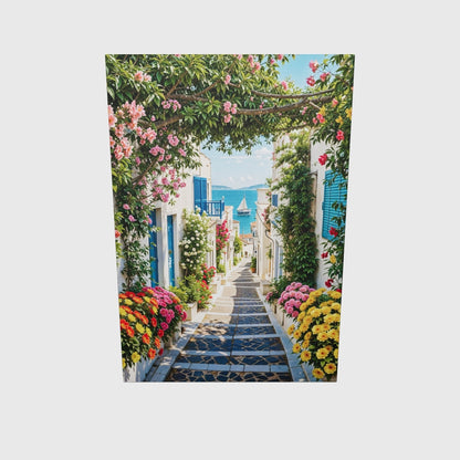 Greek Island Canvas Art - Aegean Alleyway Wall Decor, Floral Street