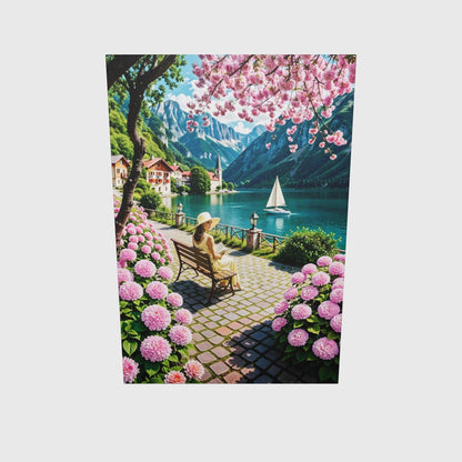 Lakeside Serenity Canvas Art - Alpine Village Wall Decor, Floral Landscape