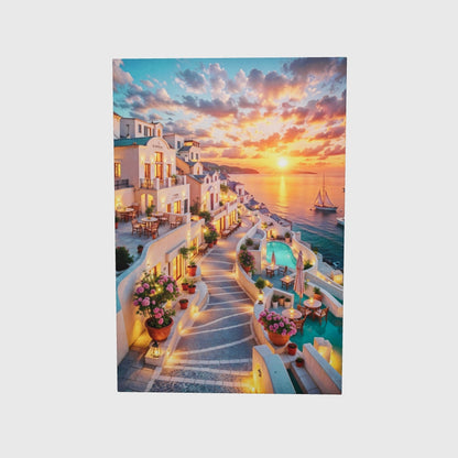 Mediterranean Sunset Canvas Art - Santorini Wall Decor, Ocean View Print