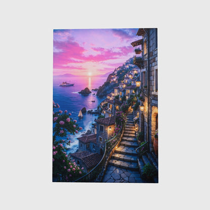 Mediterranean Sunset Village Canvas Art – Italy Amalfi Coast Wall Decor
