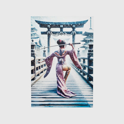 Snowfall Warrior - Elegant Geisha Katana Canvas Print
