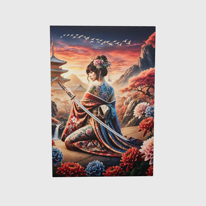 Sunset Sakura Warrior - Tattooed Geisha with Katana Canvas Print