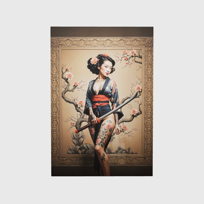 Tattooed Sakura Warrior - Elegant Geisha Katana Canvas Print